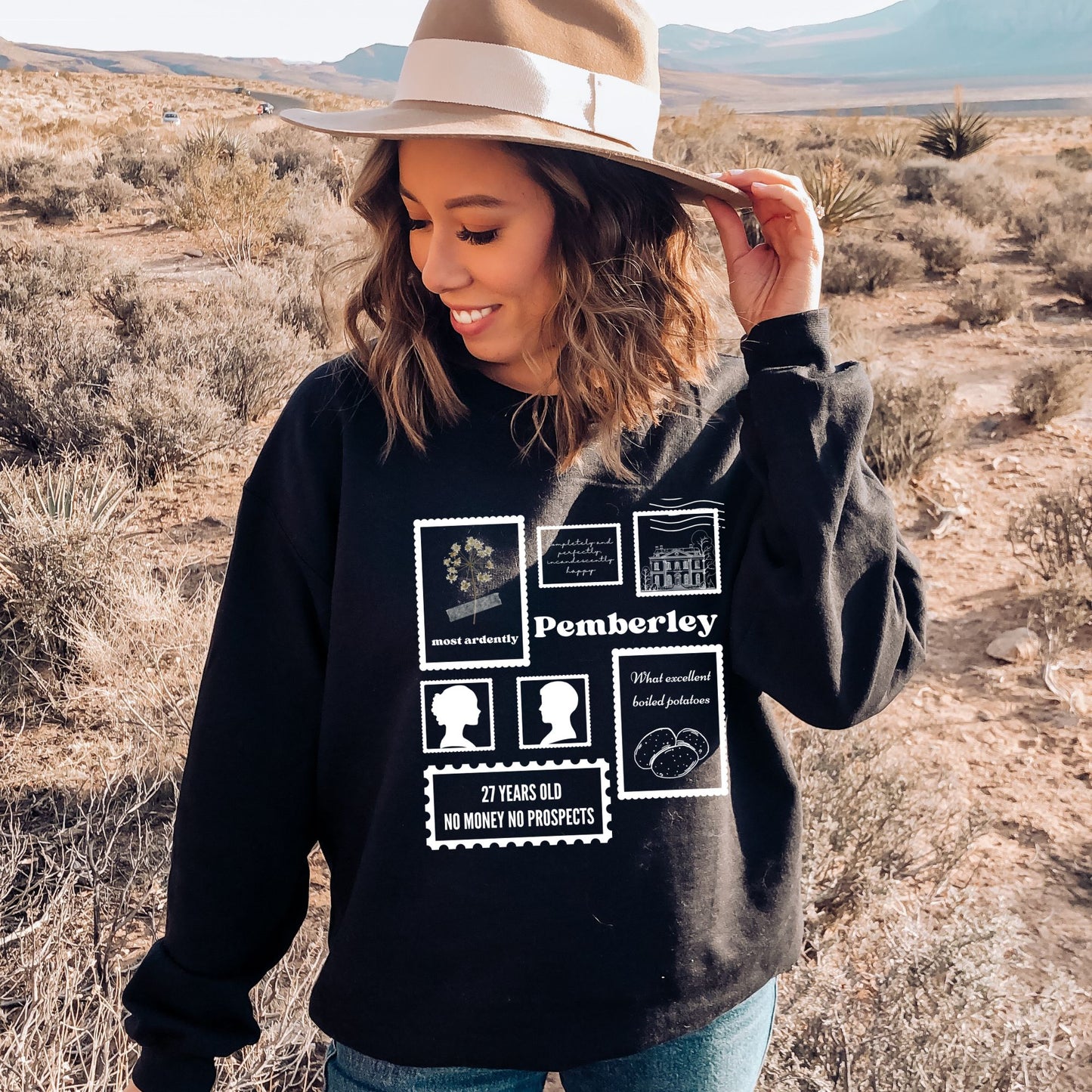 Pride and Prejudice Stamp Collection Black Sweatshirt | Jane Austen | Starlit Prose bookish merch