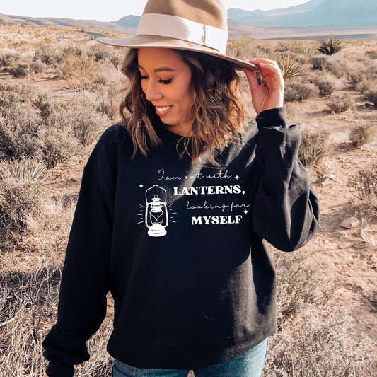 I'm out with Lanterns Black Sweatshirt | Emily Dickinson Poetry | Starlit Prose bookish merch