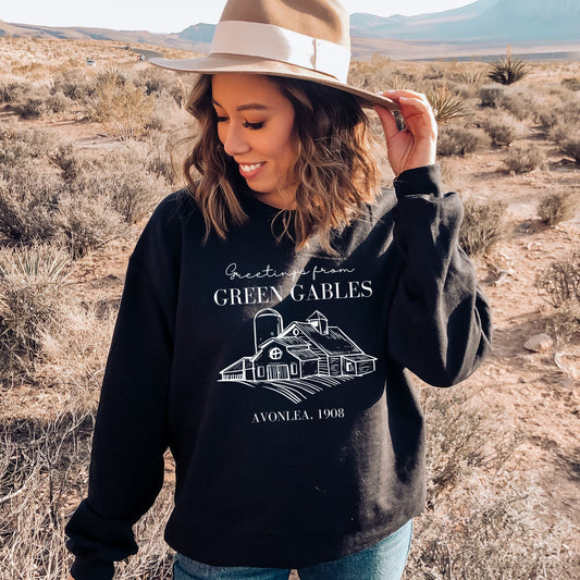 Anne of Green Gables Farmhouse Black Sweatshirt | L.M MONTGOMERY | Starlit Prose bookish merch