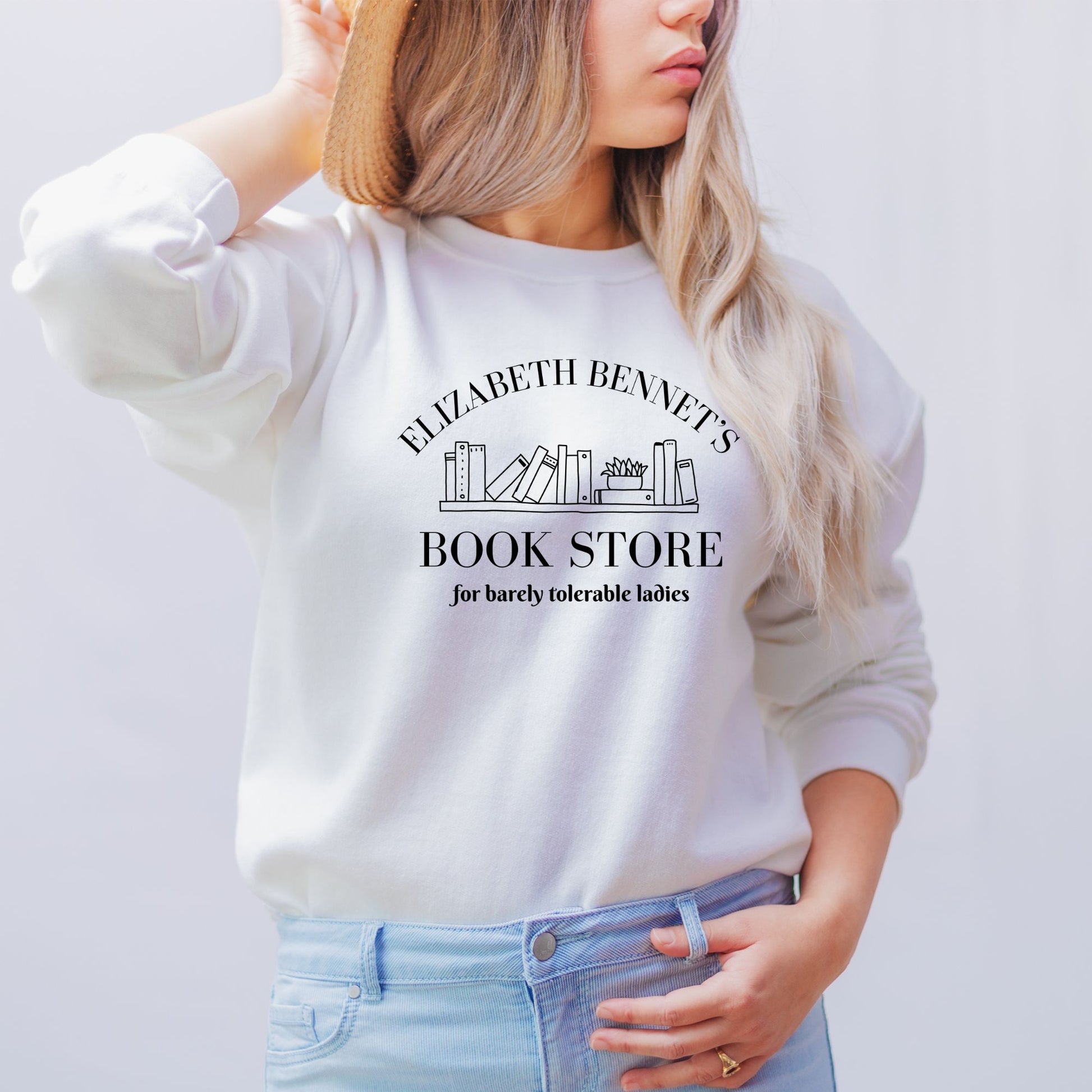 Elizabeth Bennet's Bookstore White Sweatshirt | Jane Austen | Starlit Prose bookish merch