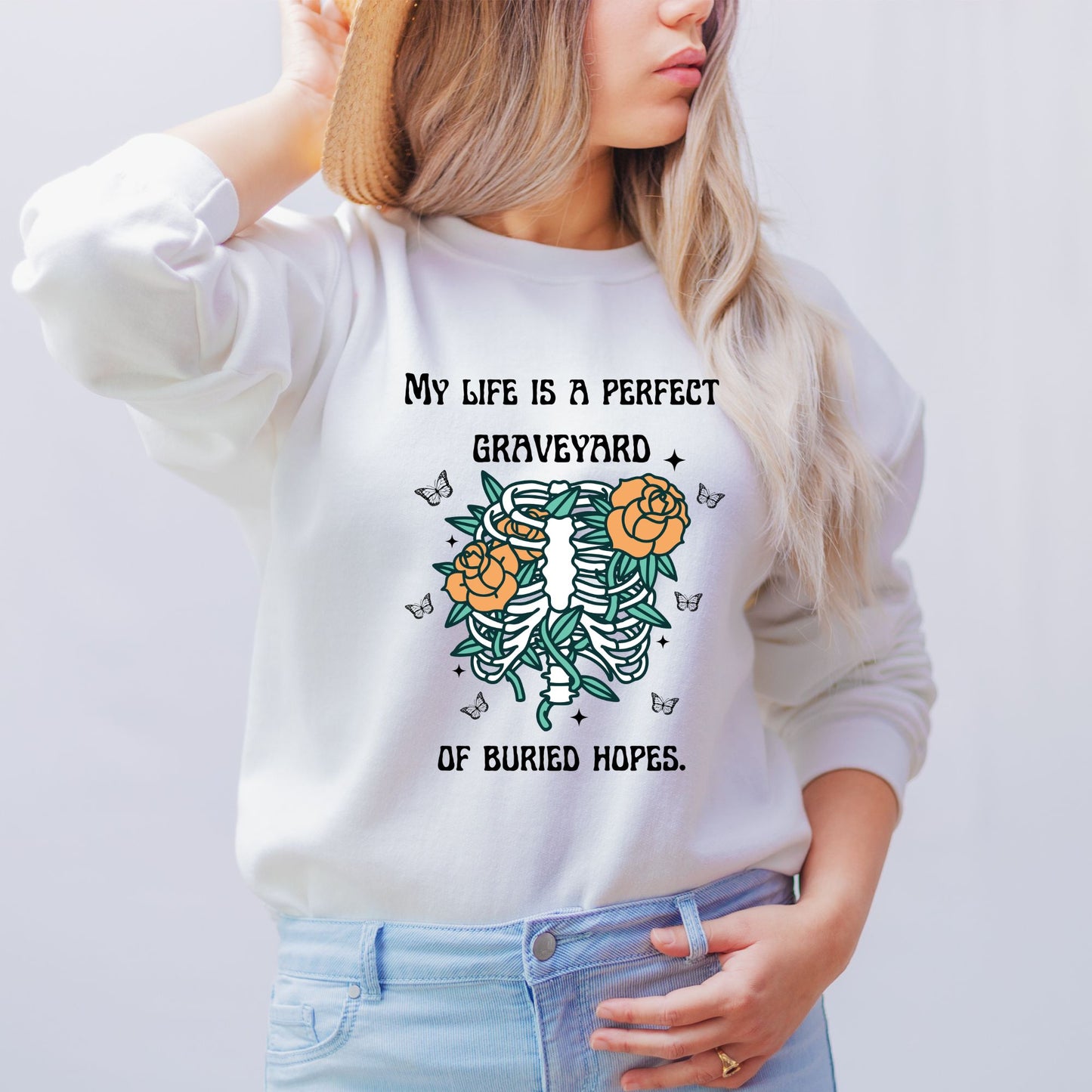 Anne of Green Gables Graveyard of Hopes White Sweatshirt | L.M MONTGOMERY | Starlit Prose bookish merch
