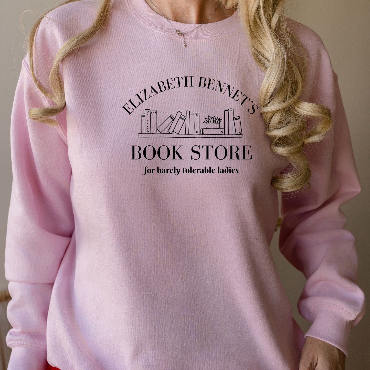 Elizabeth Bennet's Bookstore Pink Sweatshirt | Jane Austen | Starlit Prose bookish merch
