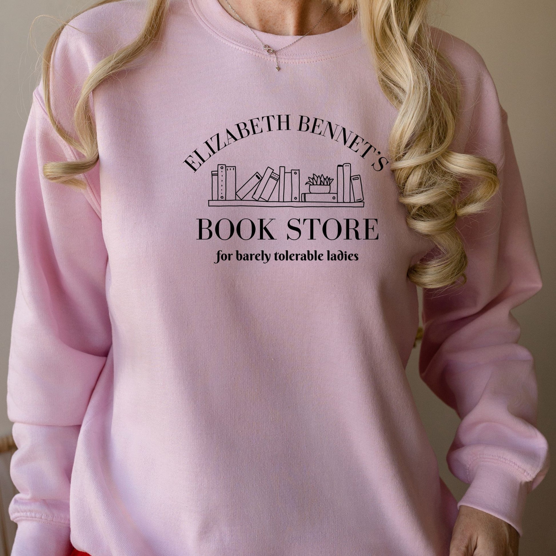 Elizabeth Bennet's Bookstore Pink Sweatshirt | Jane Austen | Starlit Prose bookish merch
