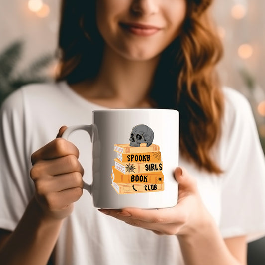 A Woman holding Spooky Girls Book Club Mug | Bookish Halloween | Ink & Stories