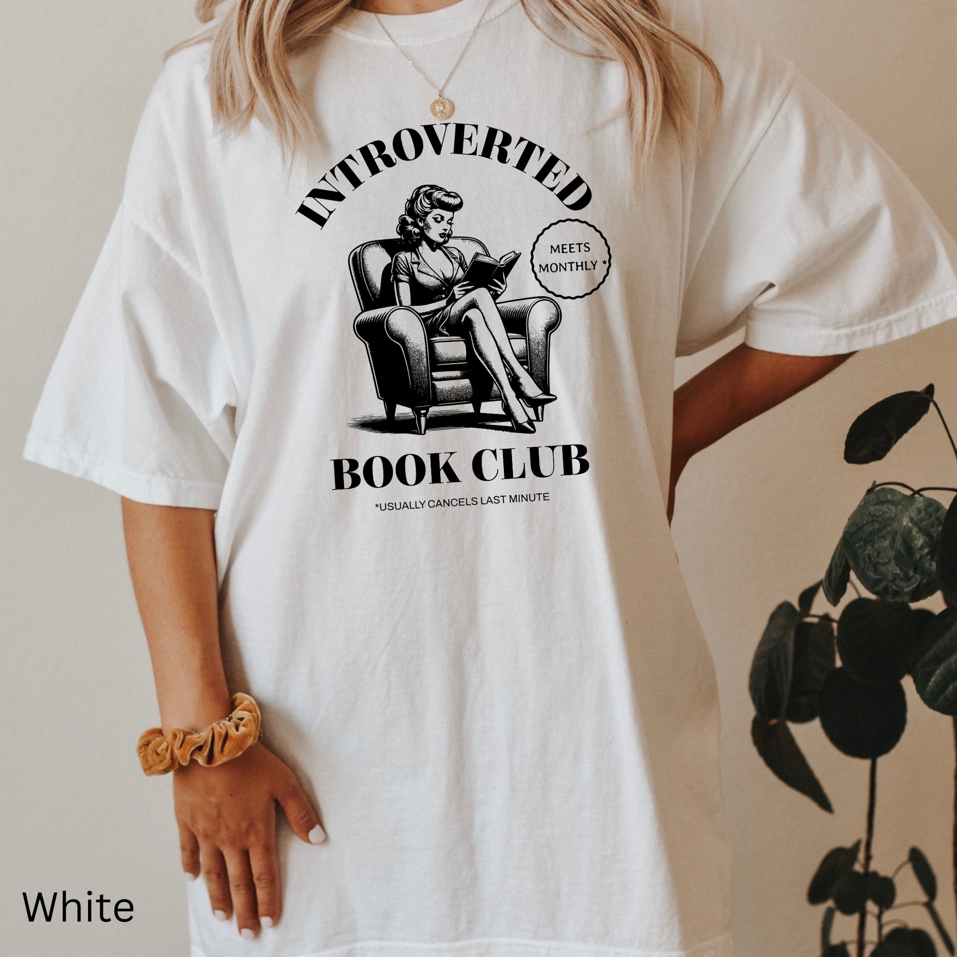 Introverted Book Club White Comfort Colors TShirt | Starlit Prose bookish merch