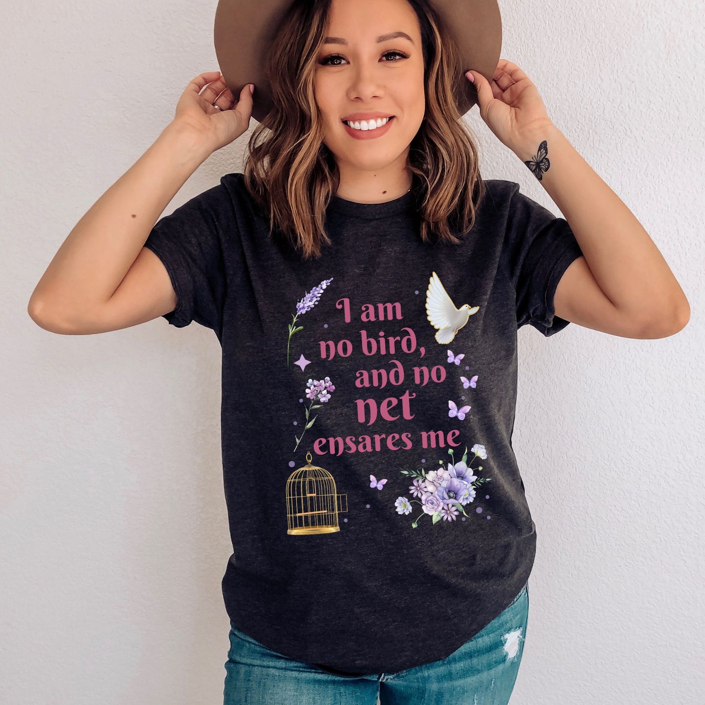 I am no bird Pink Jane Eyre Dark Grey Heather T-Shirt | Jane Eyre Classic Books | Starlit Prose bookish merch