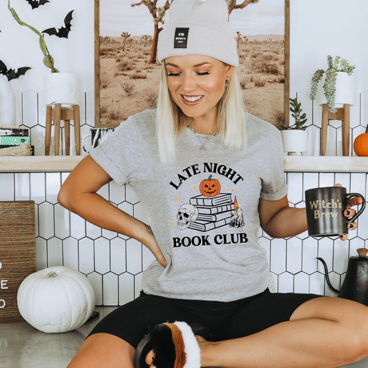 Late Night Book Club Grey T-Shirt Bookish Halloween Ink & Stories
