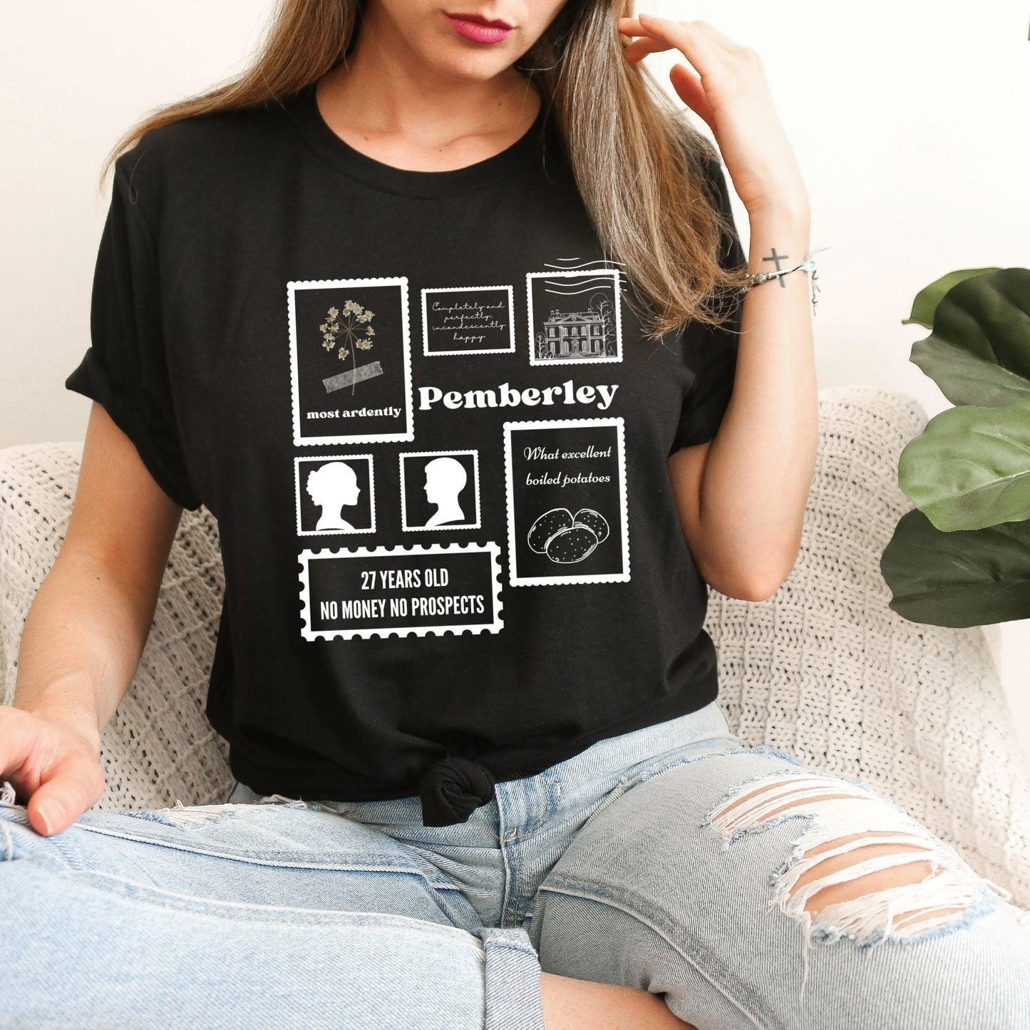 Pride and Prejudice Stamp Collection Black T-Shirt | Jane Austen | Starlit Prose bookish merch