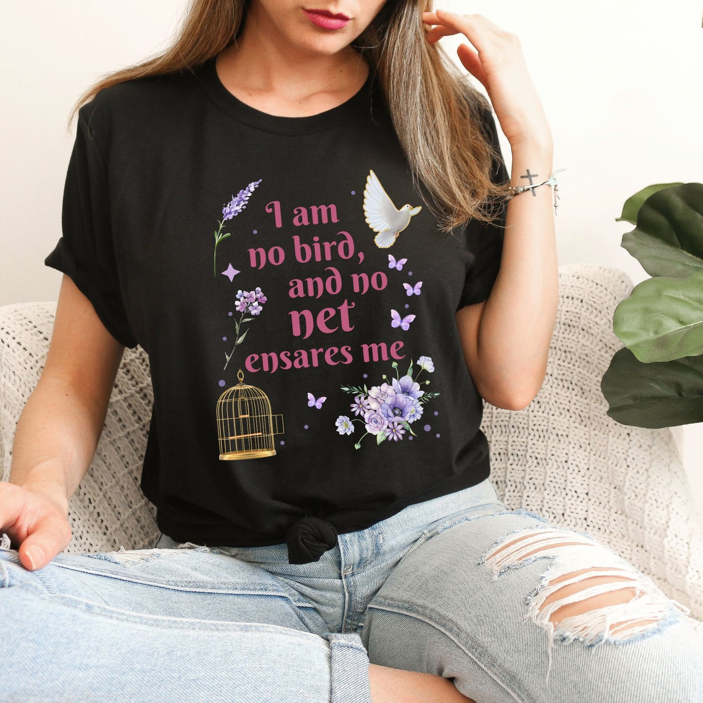I am no bird Pink Jane Eyre Black T-Shirt | Jane Eyre Classic Books | Starlit Prose bookish merch