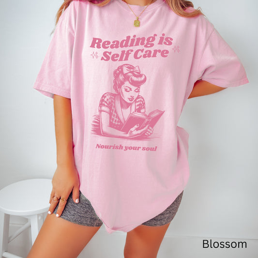 Reading is Self Care Comfort Colors Bookish Shirt