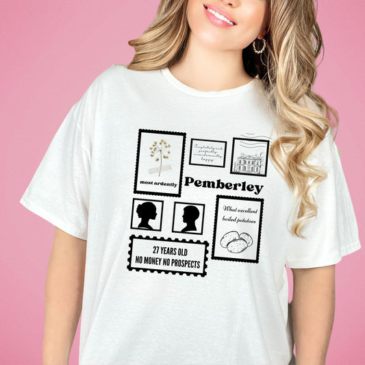 Pride and Prejudice Stamp Collection White T-Shirt | Jane Austen | Starlit Prose bookish merch