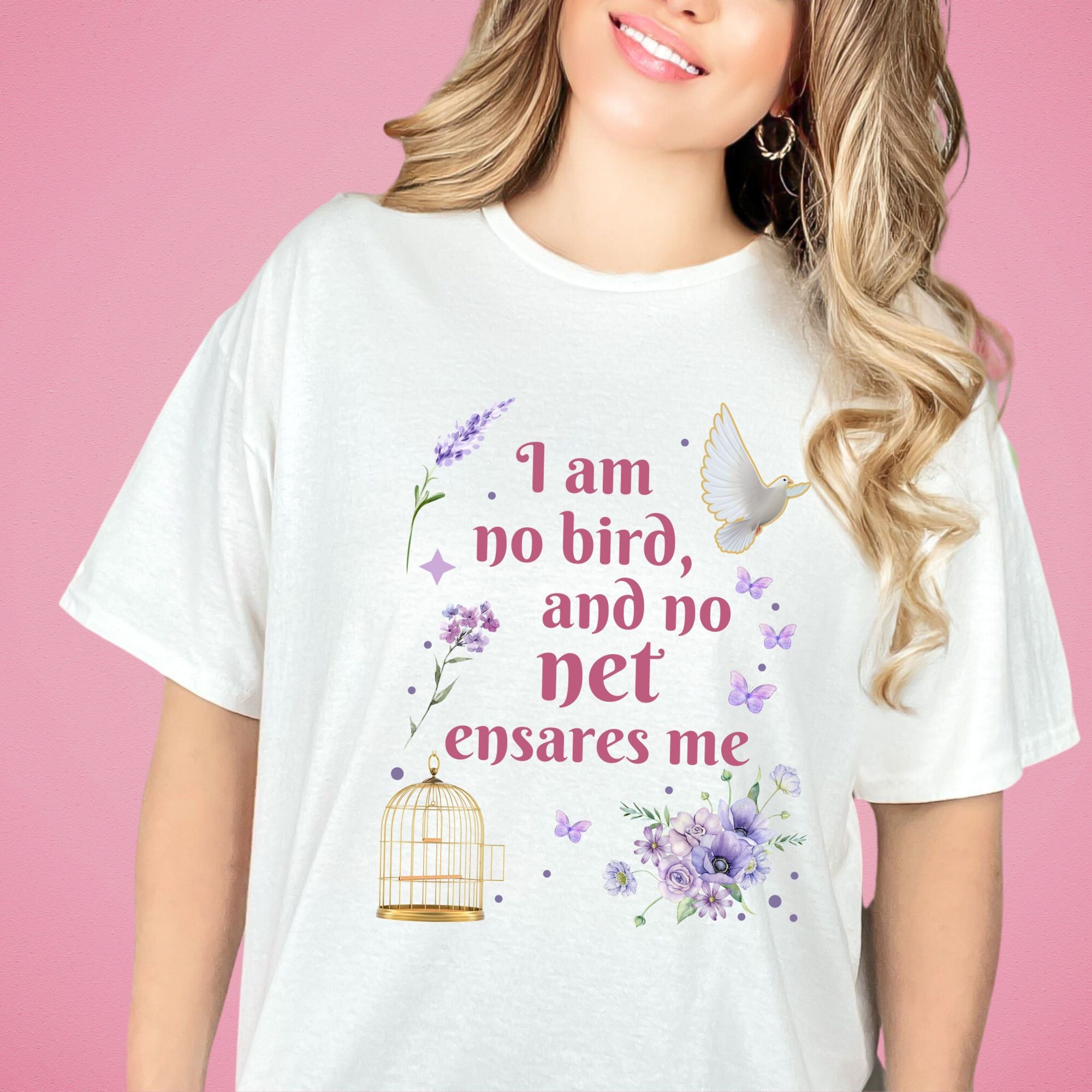 I am no bird Pink Jane Eyre White T-Shirt | Jane Eyre Classic Books | Starlit Prose bookish merch