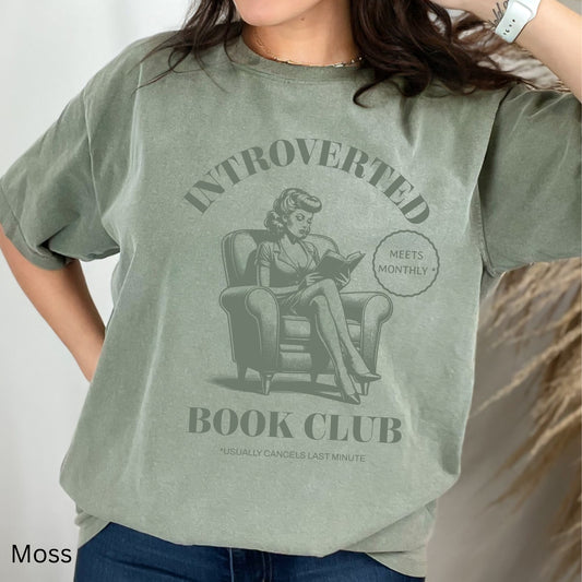 Introverted Book Club Moss Comfort Colors TShirt | Starlit Prose bookish merch