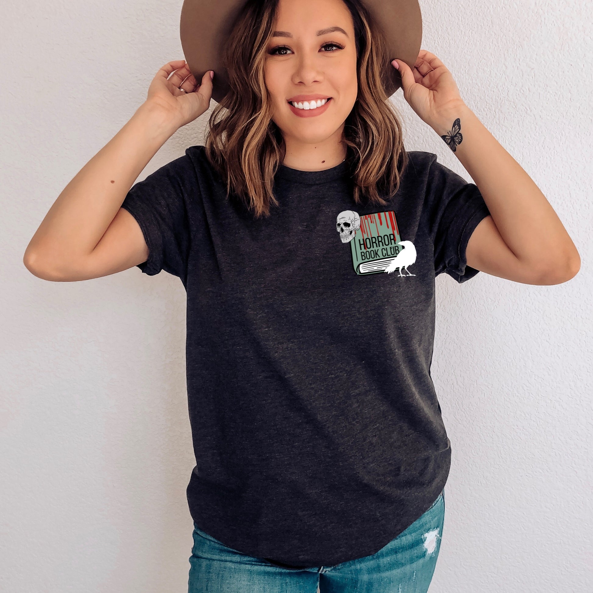Horror Book Club Dark Grey Heather Pocket T-Shirt