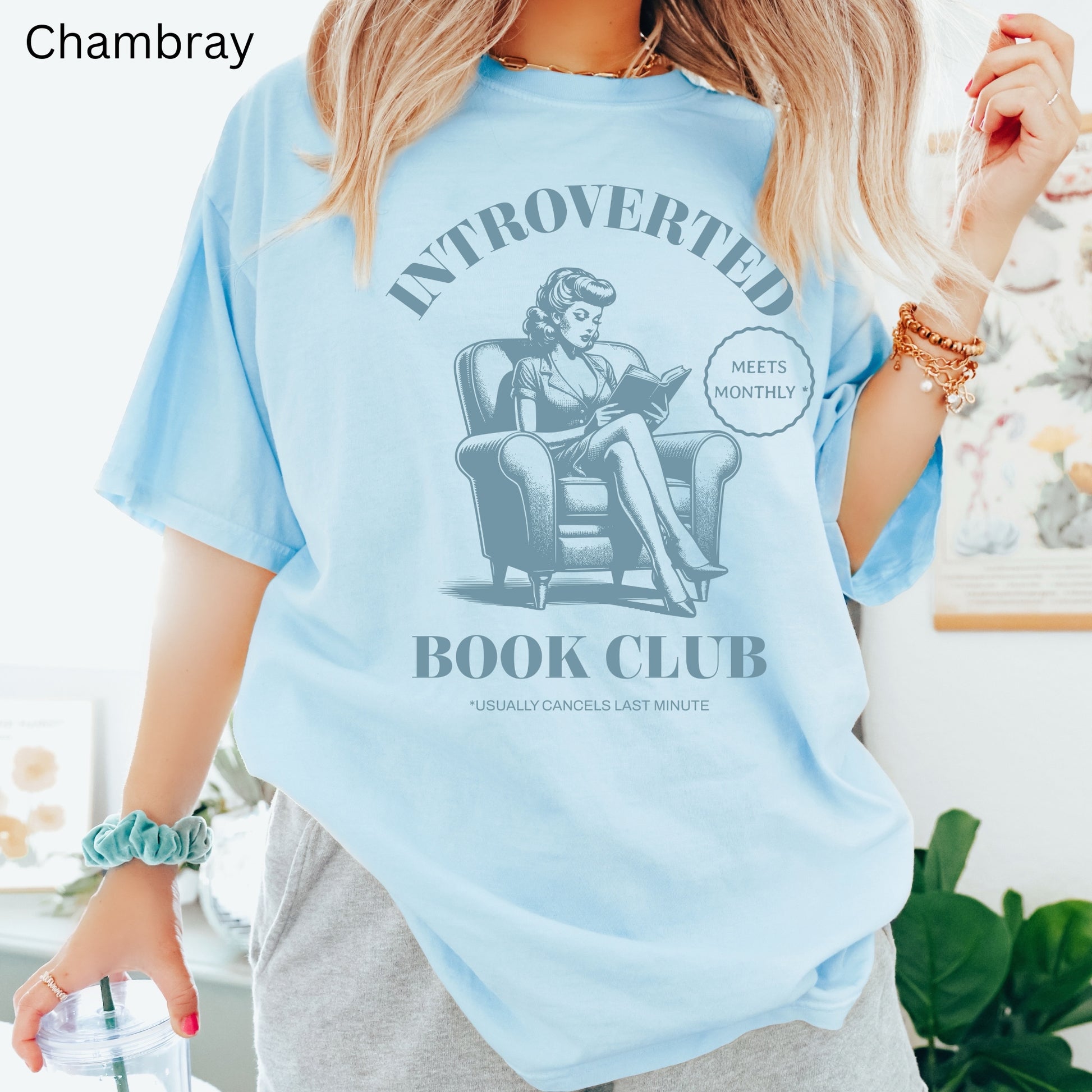 Introverted Book Club Chambray Comfort Colors TShirt | Starlit Prose bookish merch