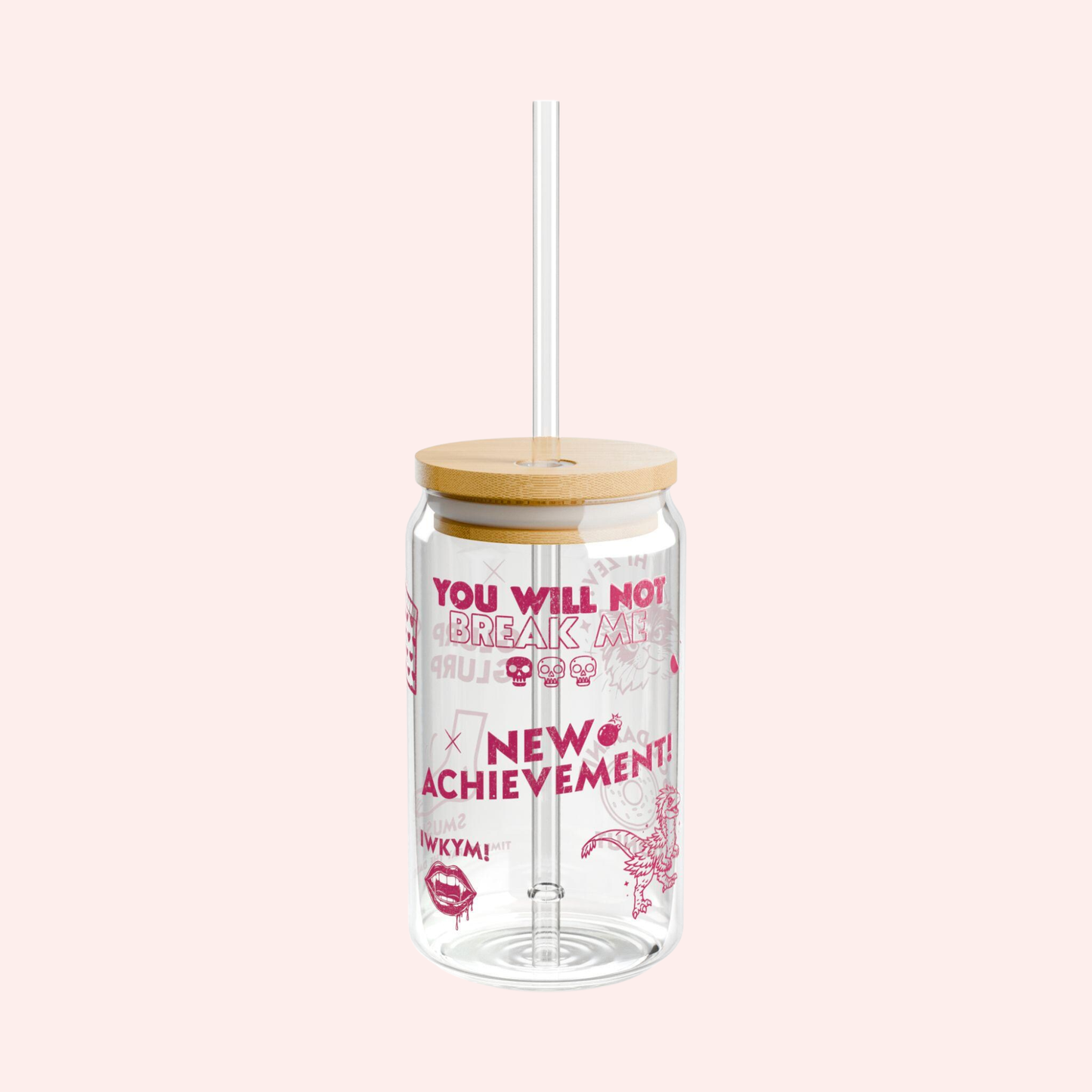 Glass tumbler with straw and wooden lid on a white background