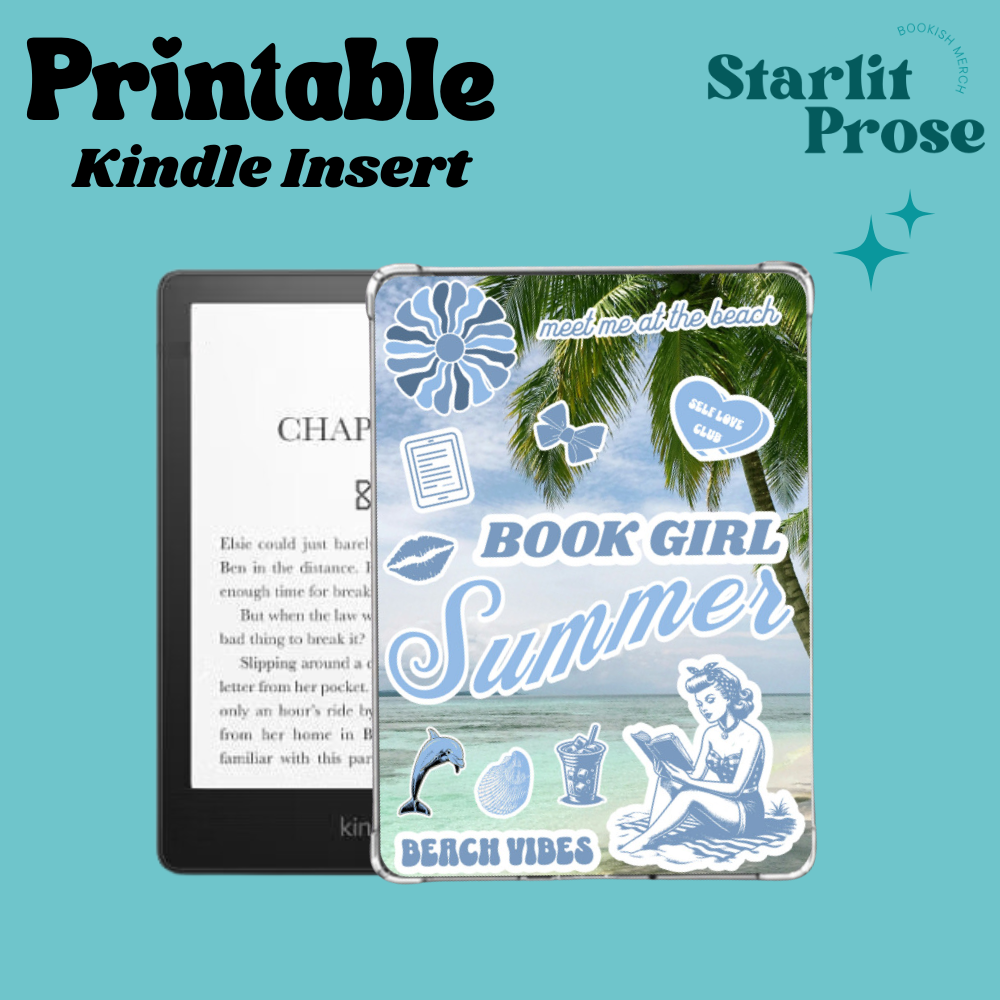 Book Girl Summer Kindle Insert for Clear Case .