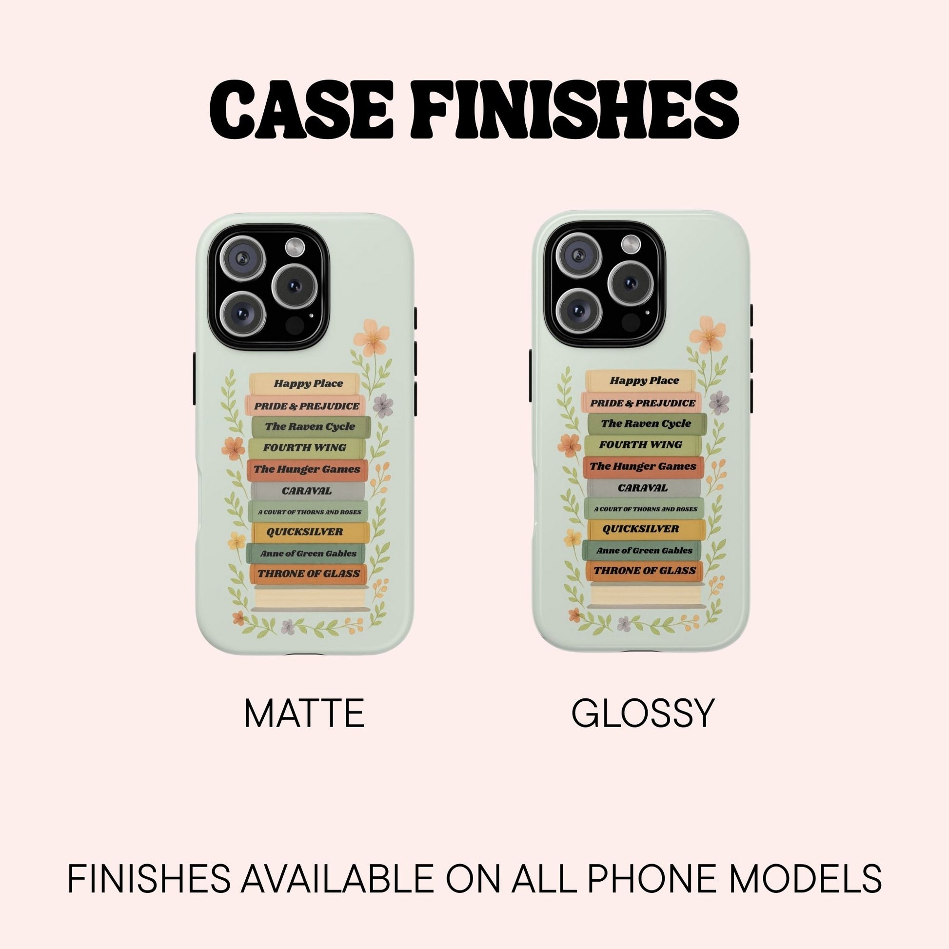 Personalised Bookshelf tough phone case case showing the Matte and Glossy versions| Starlit Prose bookish merch