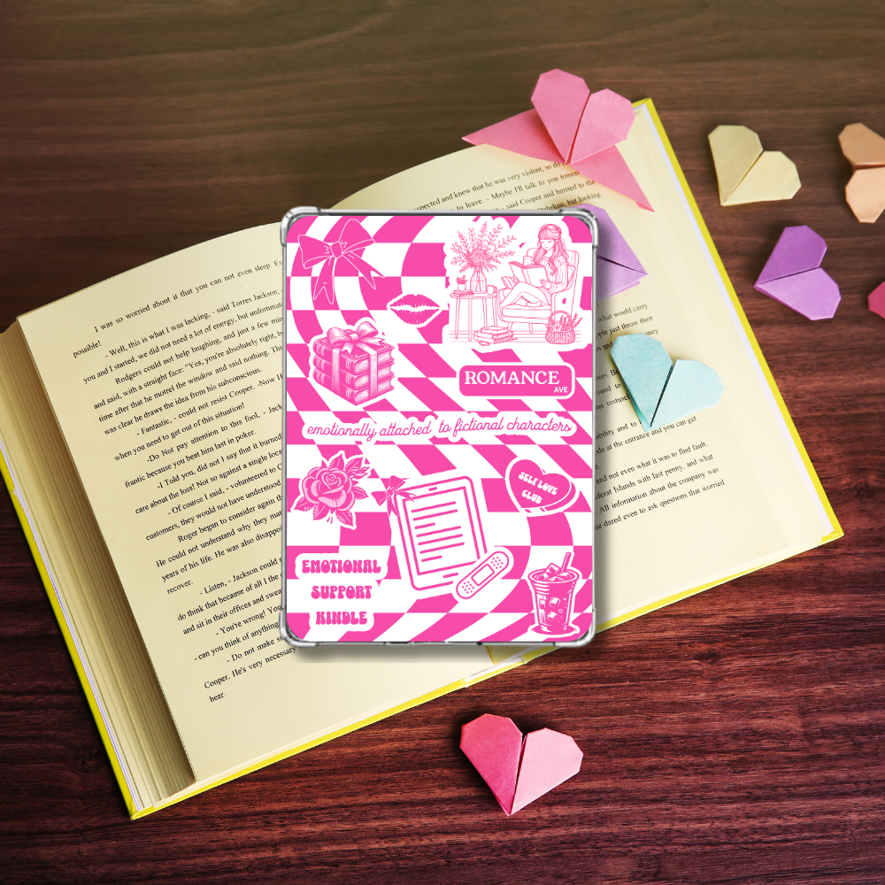 Pink_checkerboard_kindle_insert on an open book