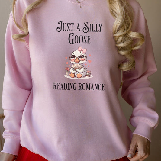 Silly Goose reading Romance Pink  Sweatshirt | Starlit Prose Bookish Merch Australia