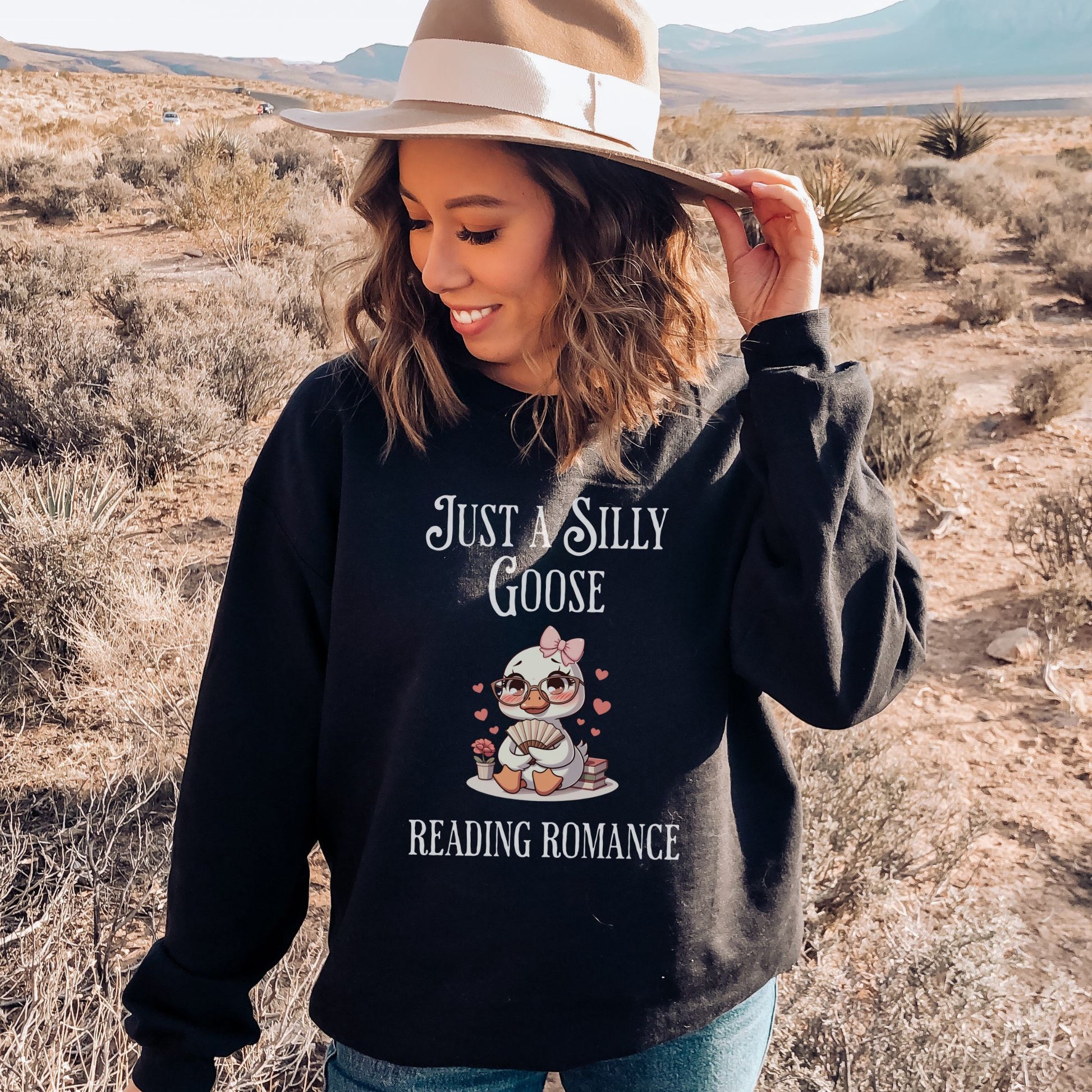 Silly Goose reading Romance Black  Sweatshirt | Starlit Prose Bookish Merch Australia