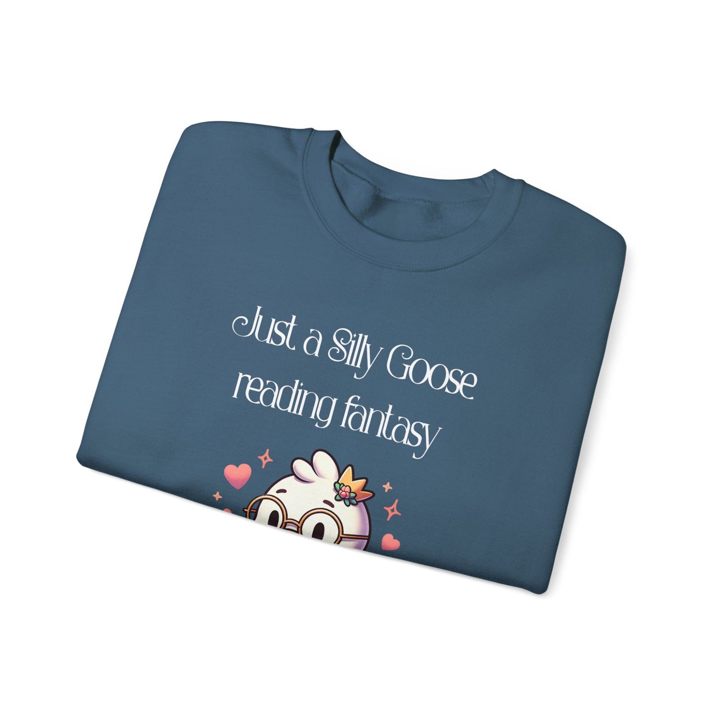 Silly Goose reading Fantasy Indigo Blue Sweatshirt | Starlit Prose Bookish Merch Australia