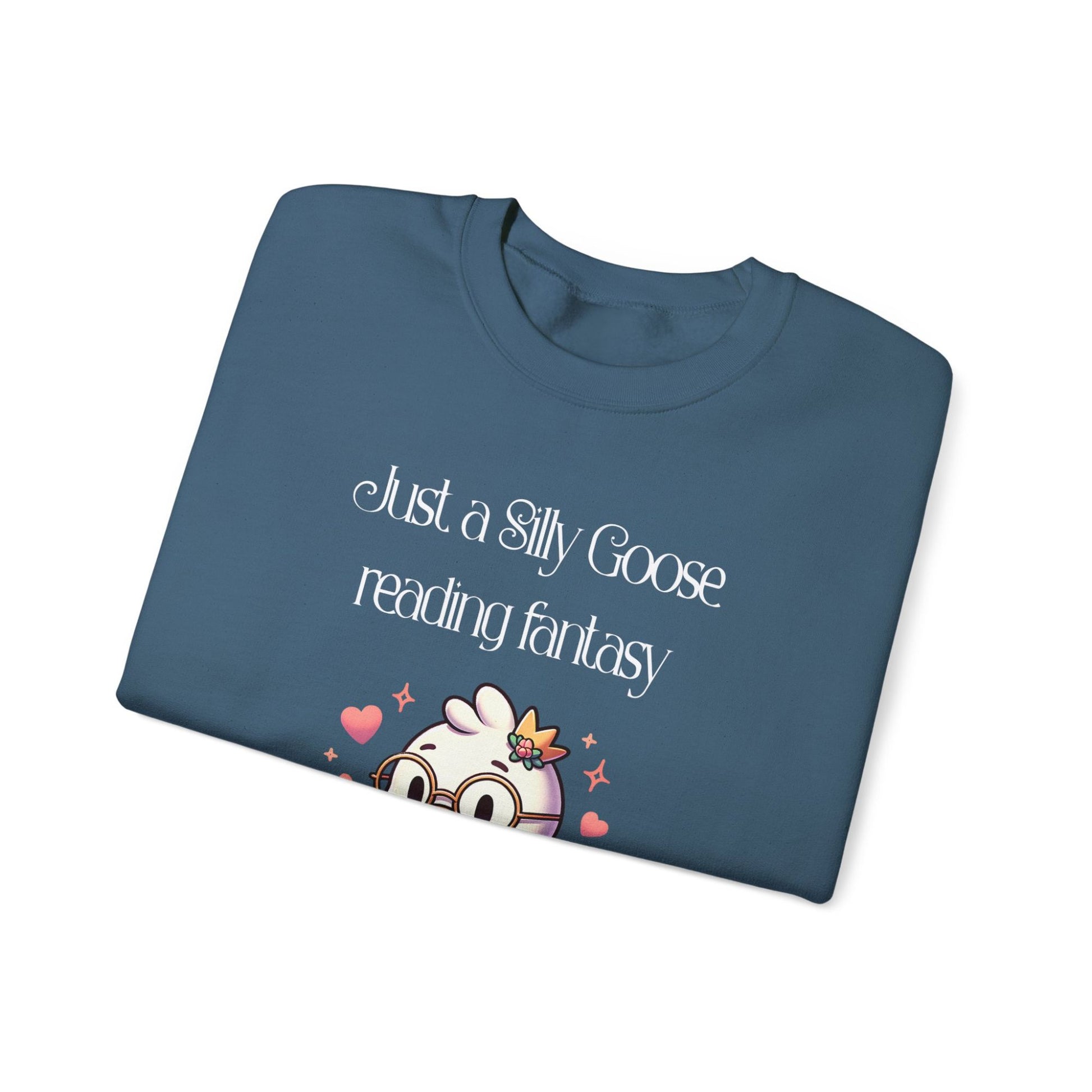 Silly Goose reading Fantasy Indigo Blue Sweatshirt | Starlit Prose Bookish Merch Australia