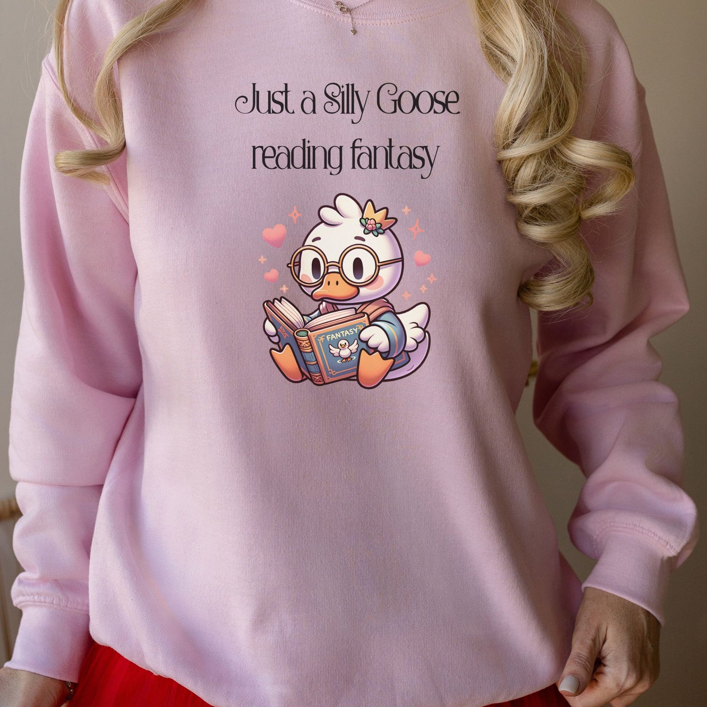 Silly Goose reading Fantasy Pink Sweatshirt | Starlit Prose Bookish Merch Australia