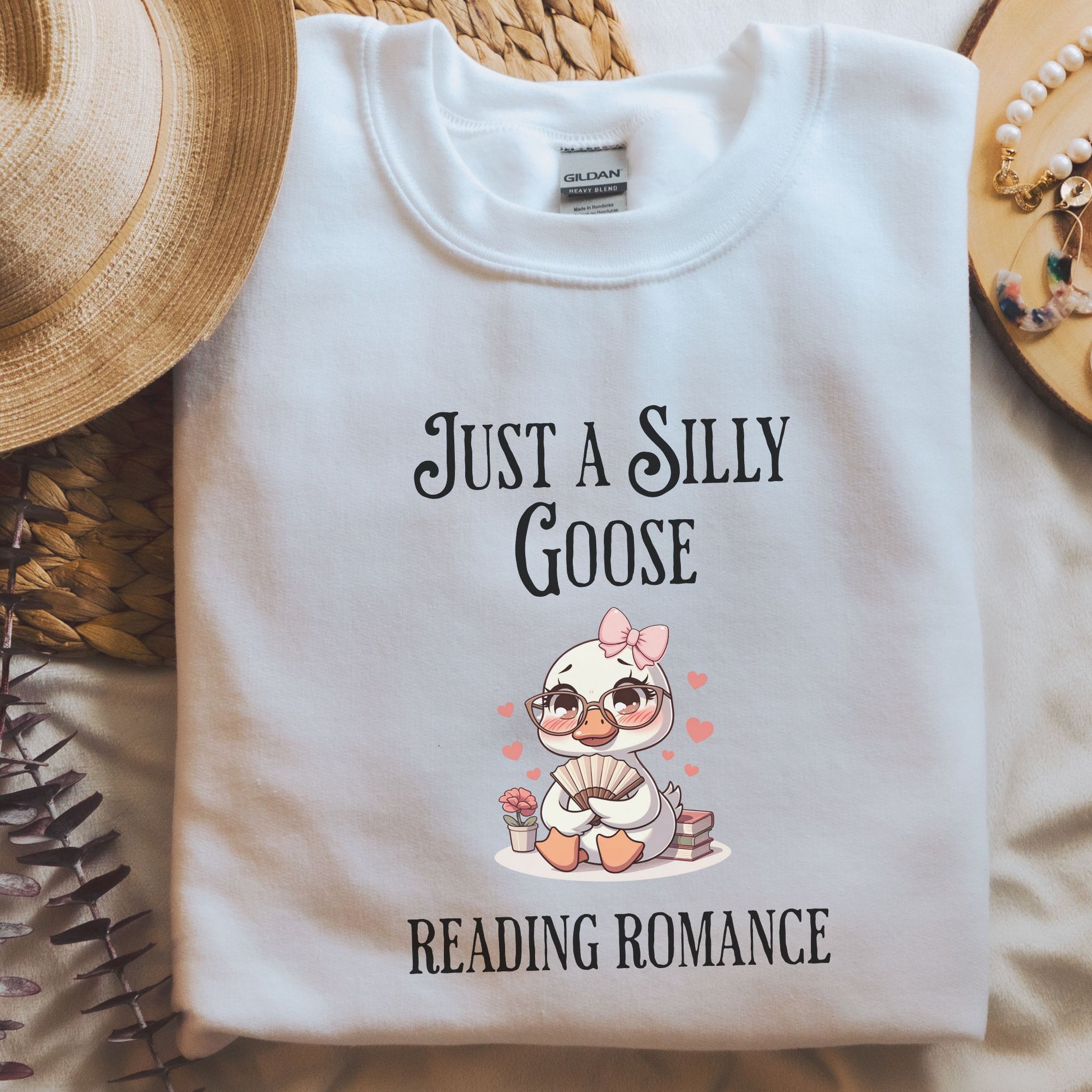 Silly Goose reading Romance White  Sweatshirt | Starlit Prose Bookish Merch Australia