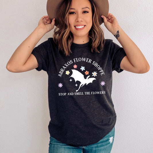 Abraxos Flower Shoppe Dark Grey Heather T-Shirt | Throne of Glass Merch