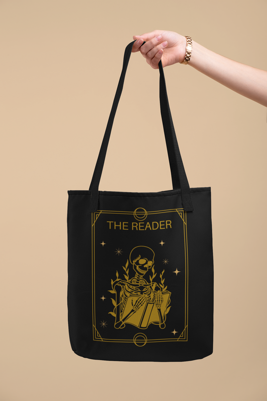 Arm holding out The Reader Tarot Card Bookish Tote Bag