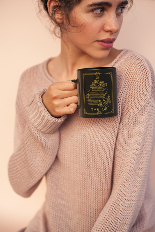 The TBR Tarot card Bookish  Black Mug  Ink and Stories