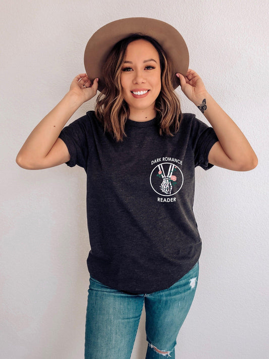 Dark Romance Reader T-Shirt Dark Grey Heather Ink and Stories