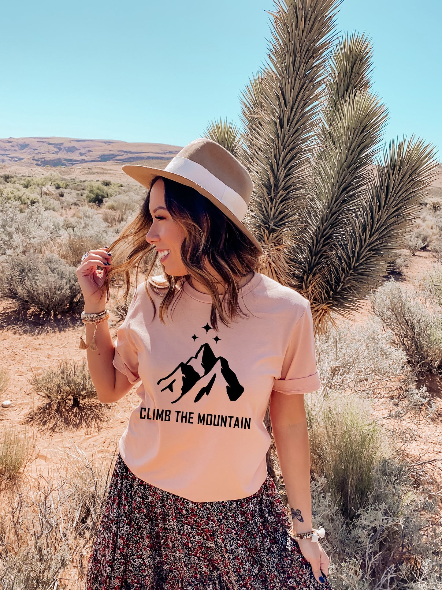 ACOSF Climb the Mountain T-Shirt Heather Peach Ink and Stories