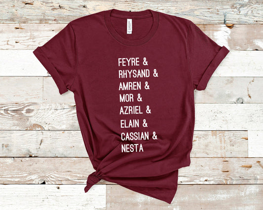 ACOTAR Squad Names T-Shirt Maroon