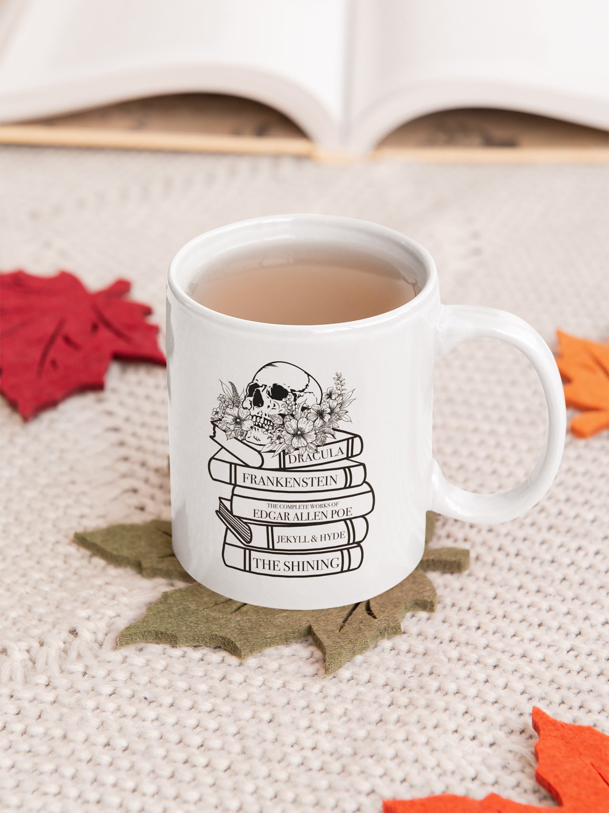 Horror book stack Mug Ink and Stories Mug Mockup