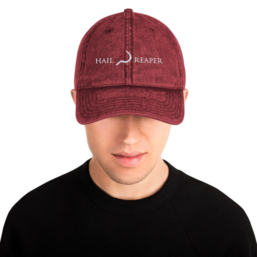 Hail Reaper red Dad Hat ink and stories
