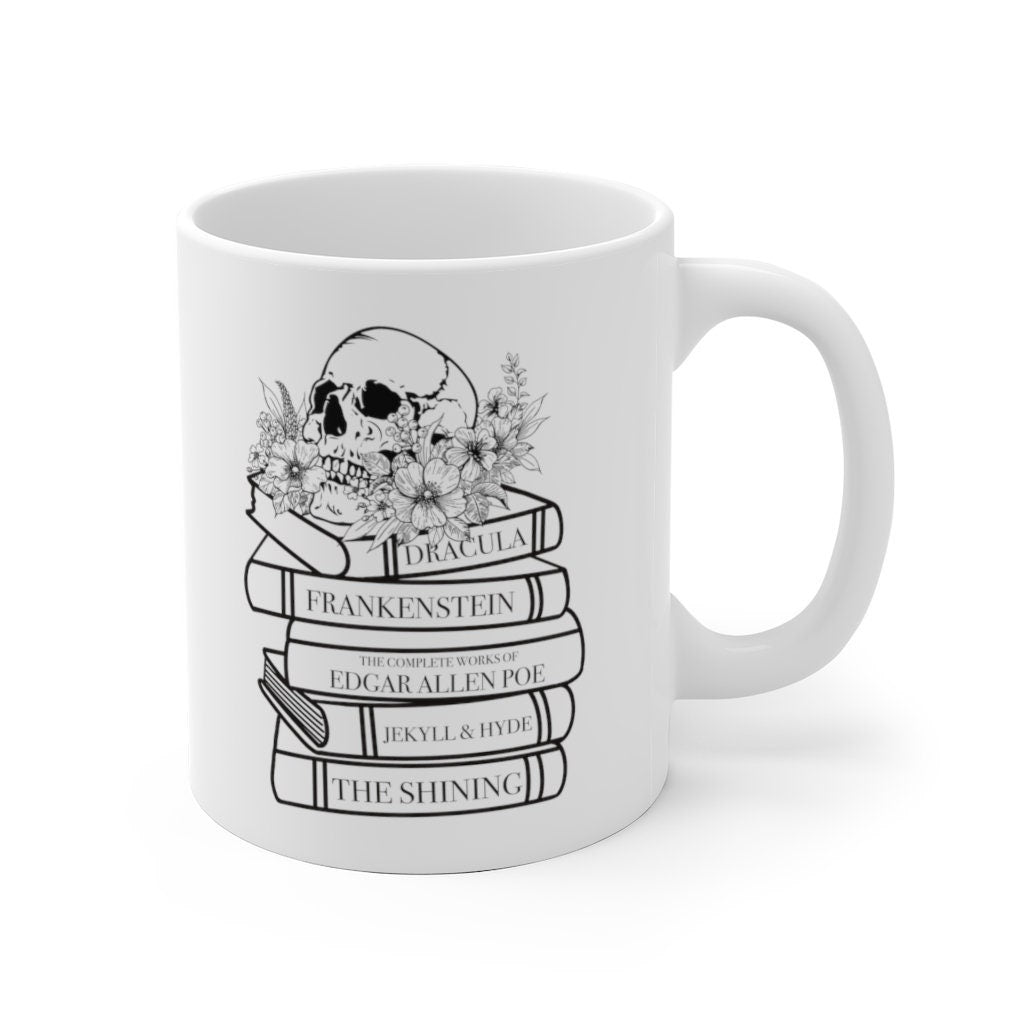 Horror book stack Mug Ink and Stories Mockup