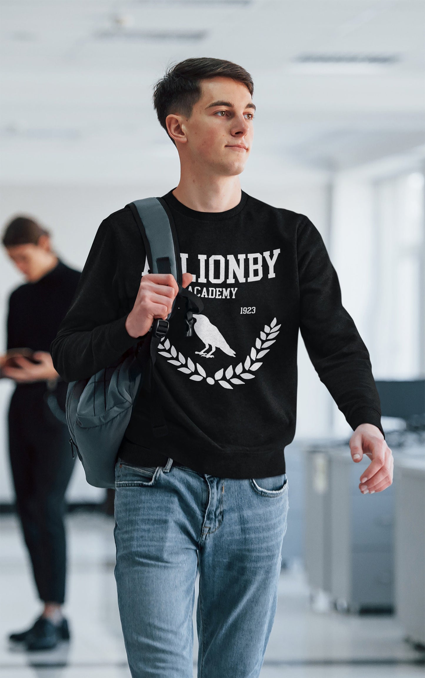 Raven Cycle Aglionby Academy Sweatshirt Black Mockup Man