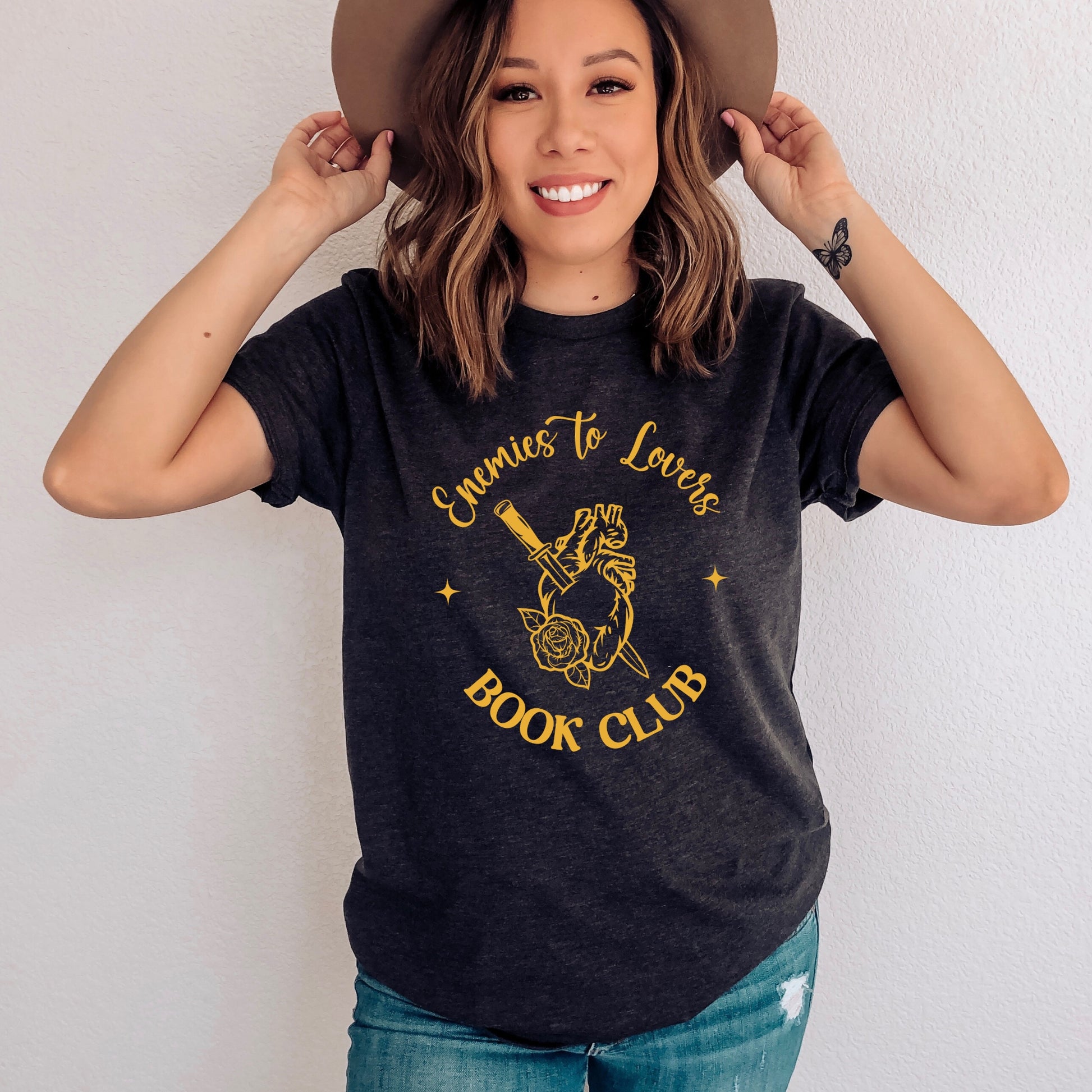 Enemies to Lovers Book Club Dark Grey Heather Shirt Ink and Stories