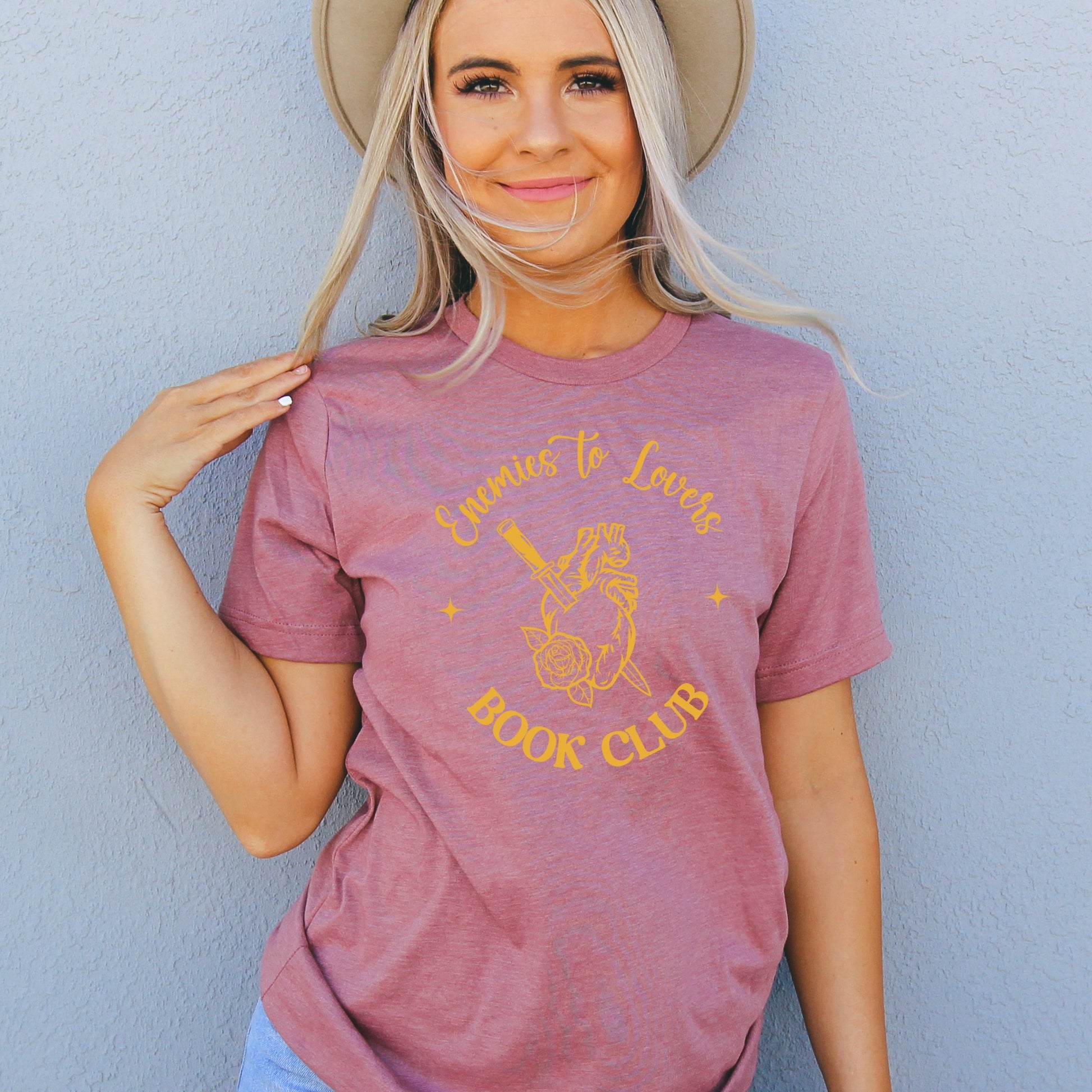 Enemies to Lovers Book Club Heather Mauve Shirt Ink and Stories