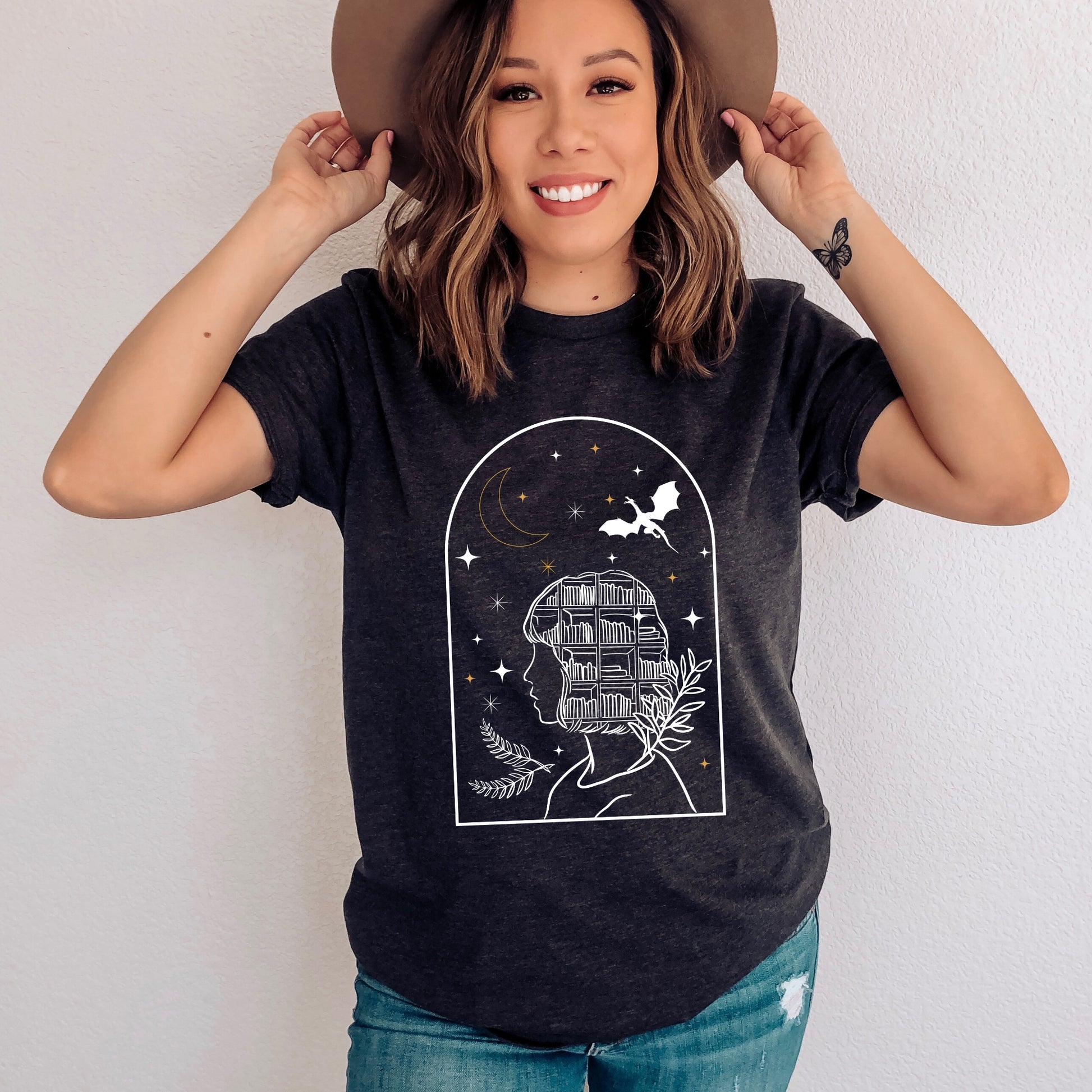 Bookish Fantasy Girl Dark Grey Heather Shirt Ink and Stories