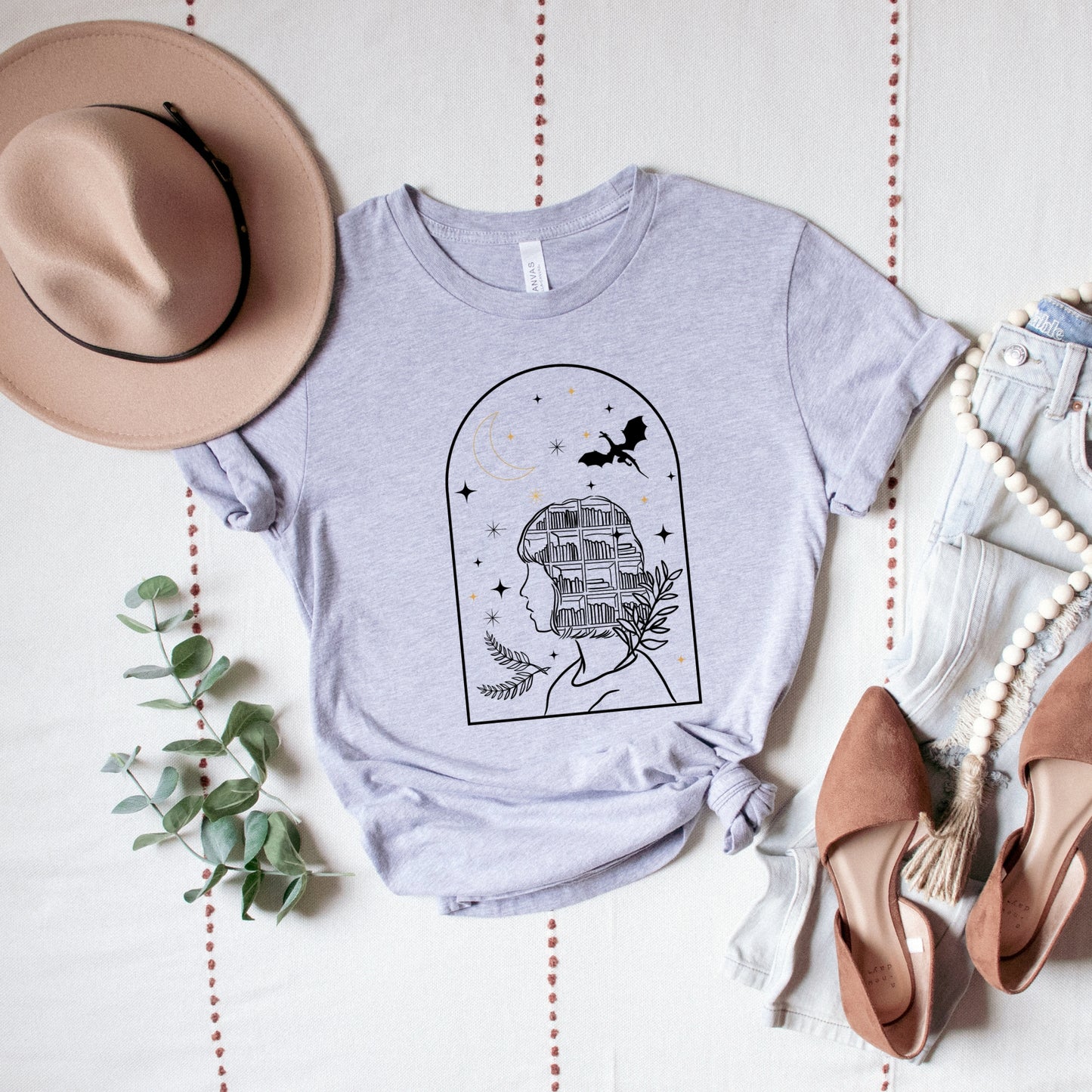 Bookish Fantasy Girl Grey Shirt Ink and Stories
