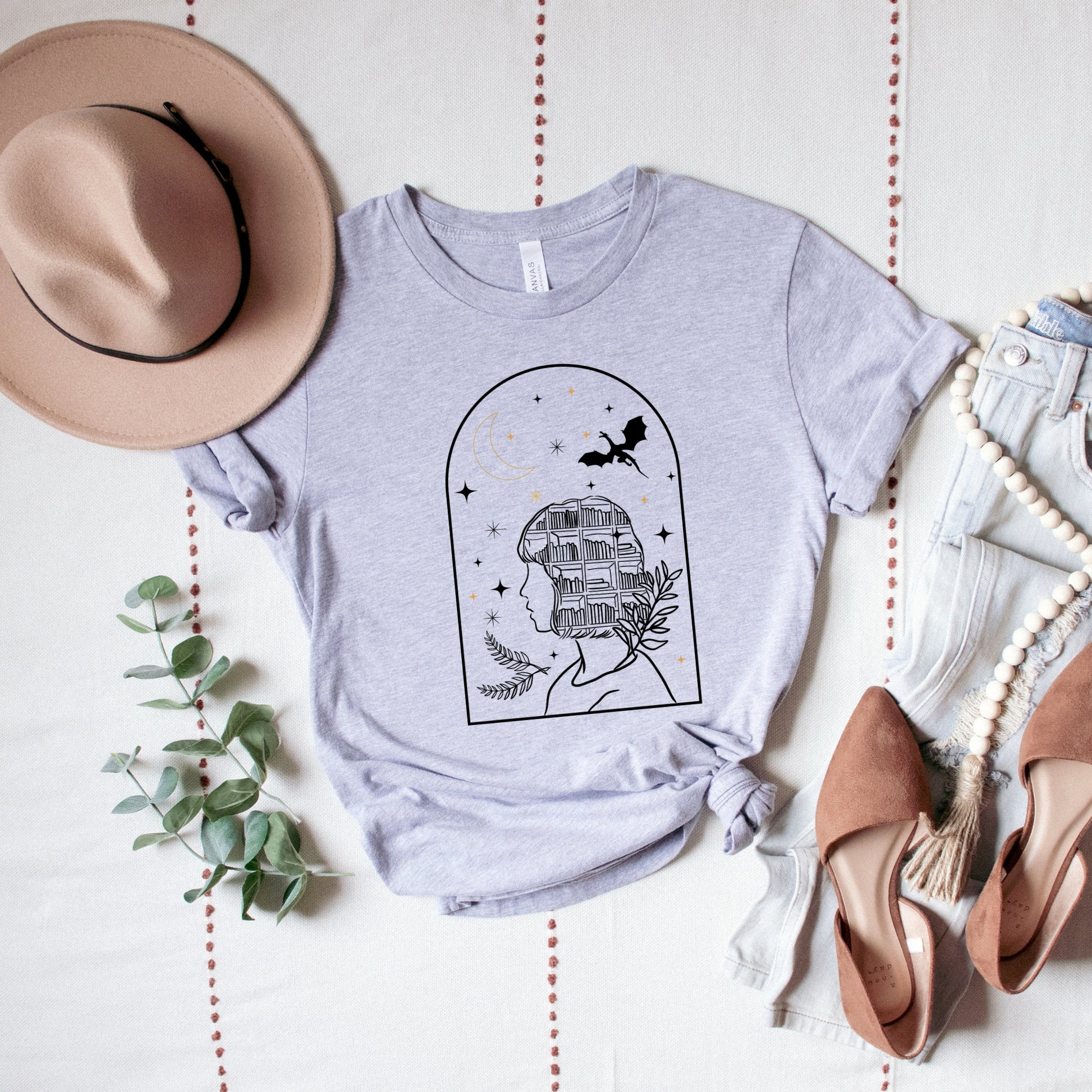 Bookish Fantasy Girl Grey Shirt Ink and Stories