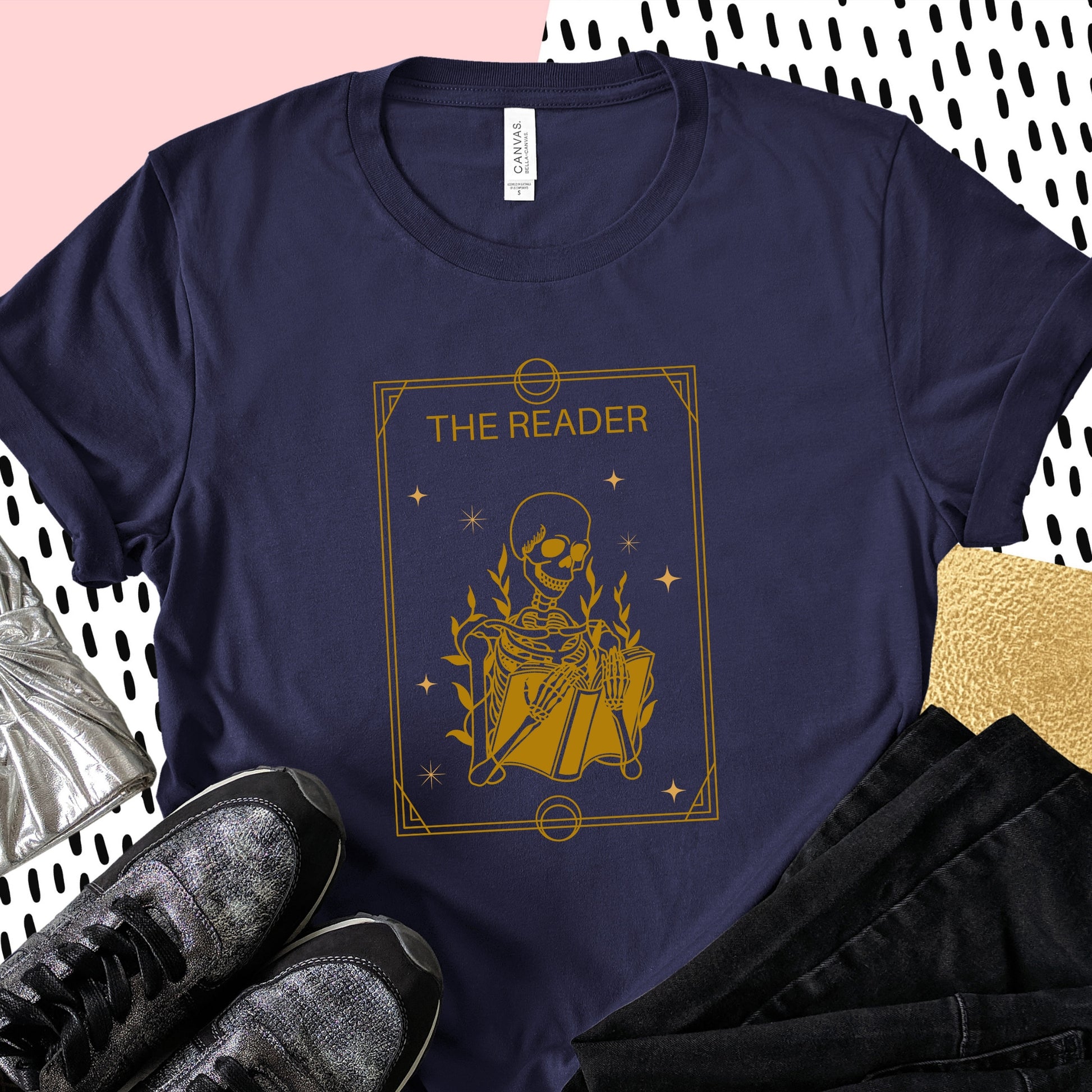 The Reader Tarot Card Navy Shirt Ink and Stories