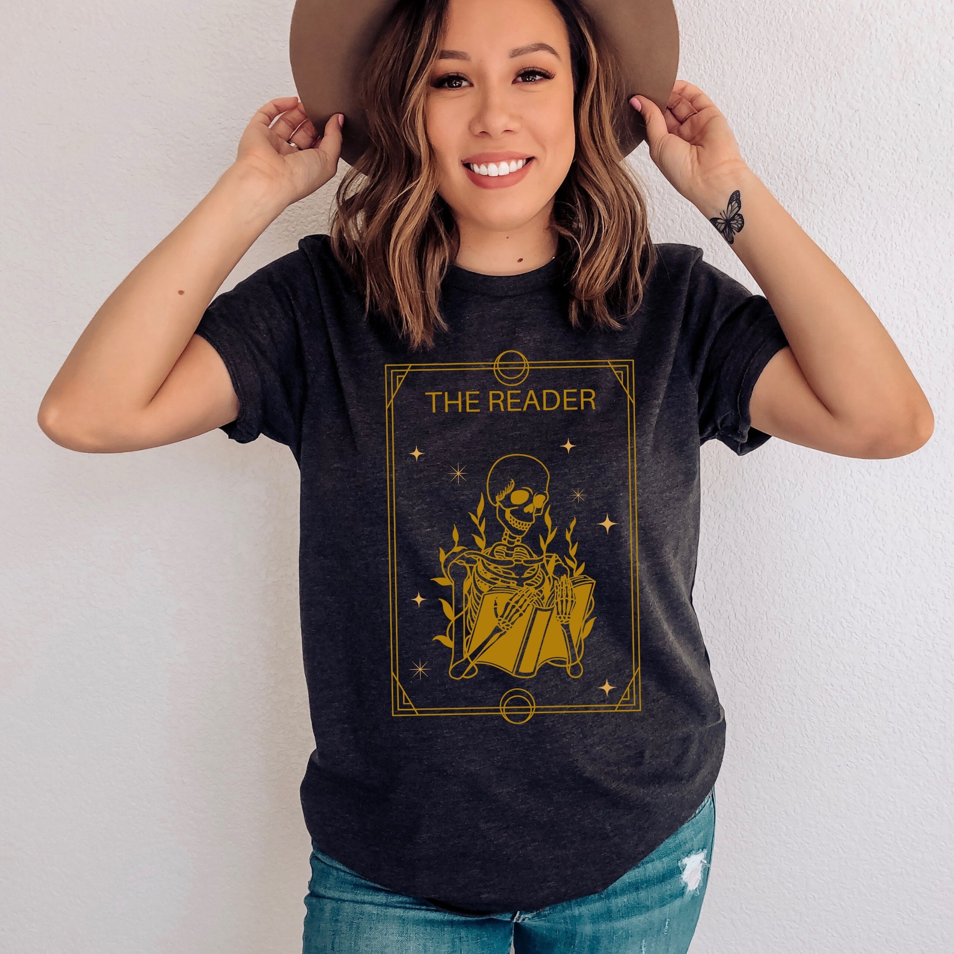 The Reader Tarot Card Dark Grey Heather Shirt Ink and Stories