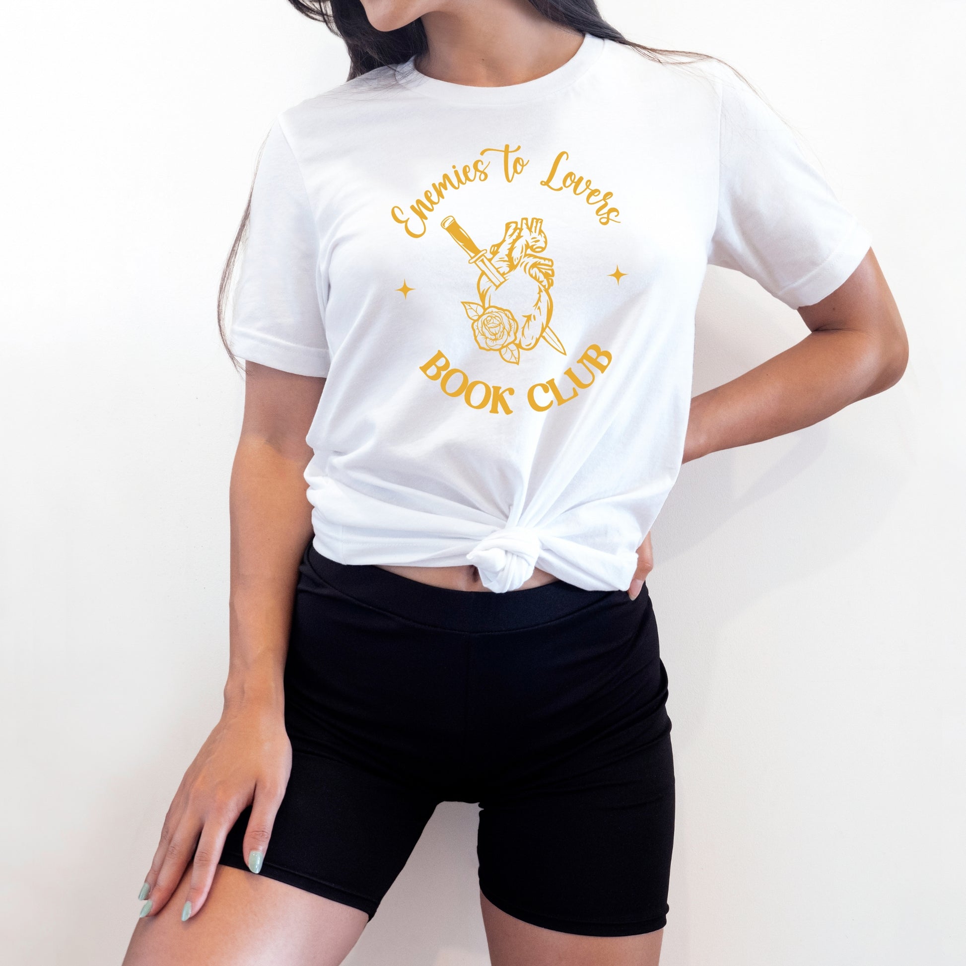 Enemies to Lovers Book Club White Shirt Model Ink and Stories