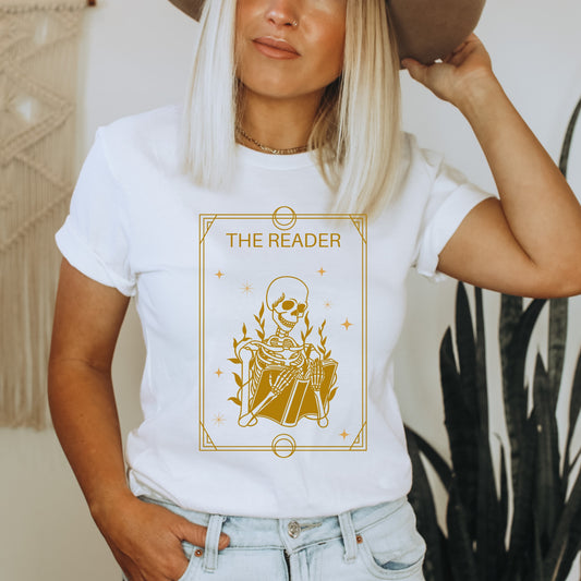 The Reader Tarot Card White Shirt Ink and Stories