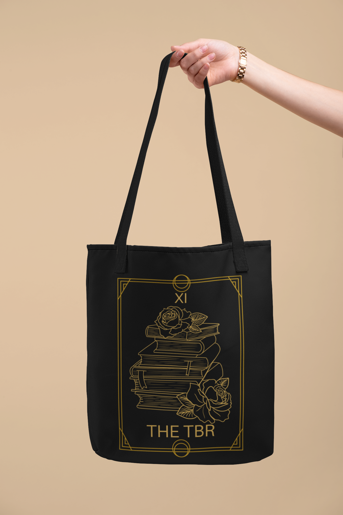 Arm holding out The TBR Tarot card Bookish Tote Bag