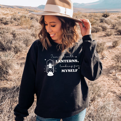 I'm out with Lanterns Black Sweatshirt | Emily Dickinson Poetry | Starlit Prose bookish merch